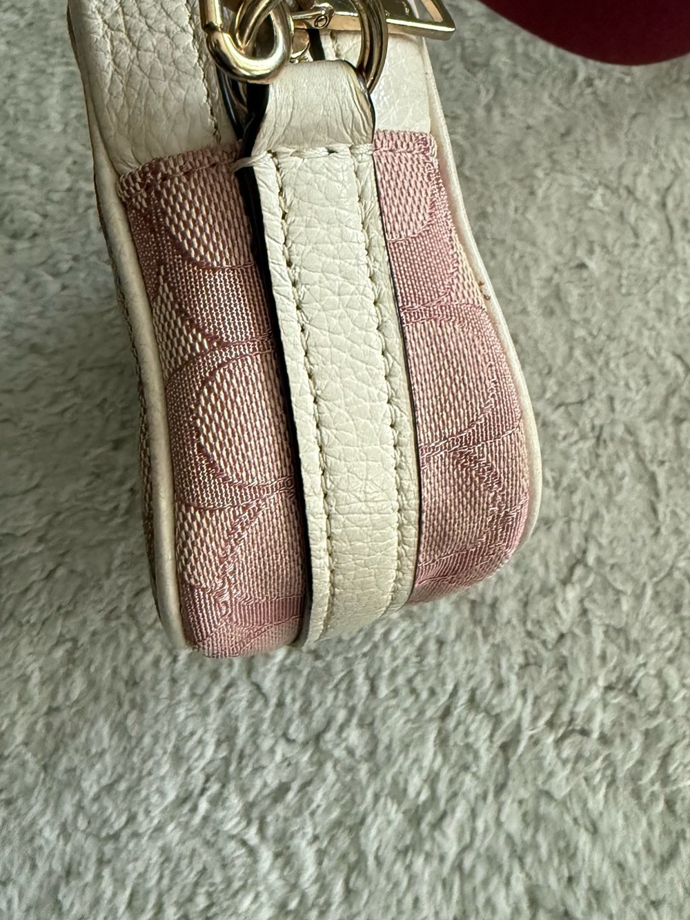 Coach Pink Signature Canvas Crossbody with Burgundy Strap - Picture 5 of 10